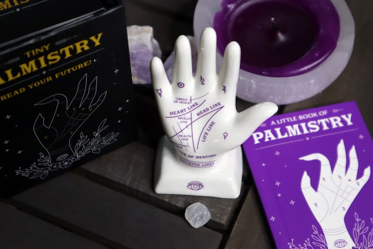 Palmistry hand with palmistry box in background