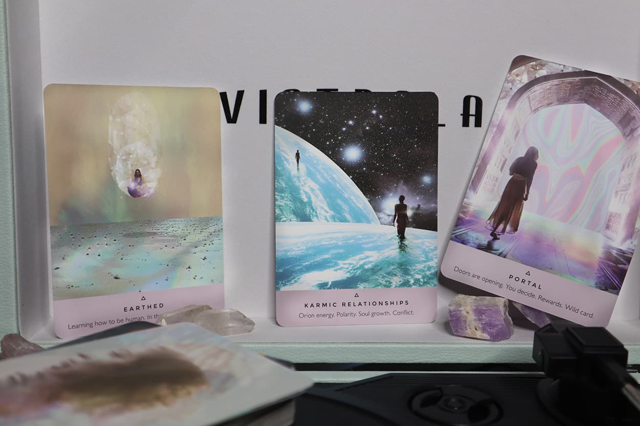 the starseed oracle deck 3 card preview with crystals